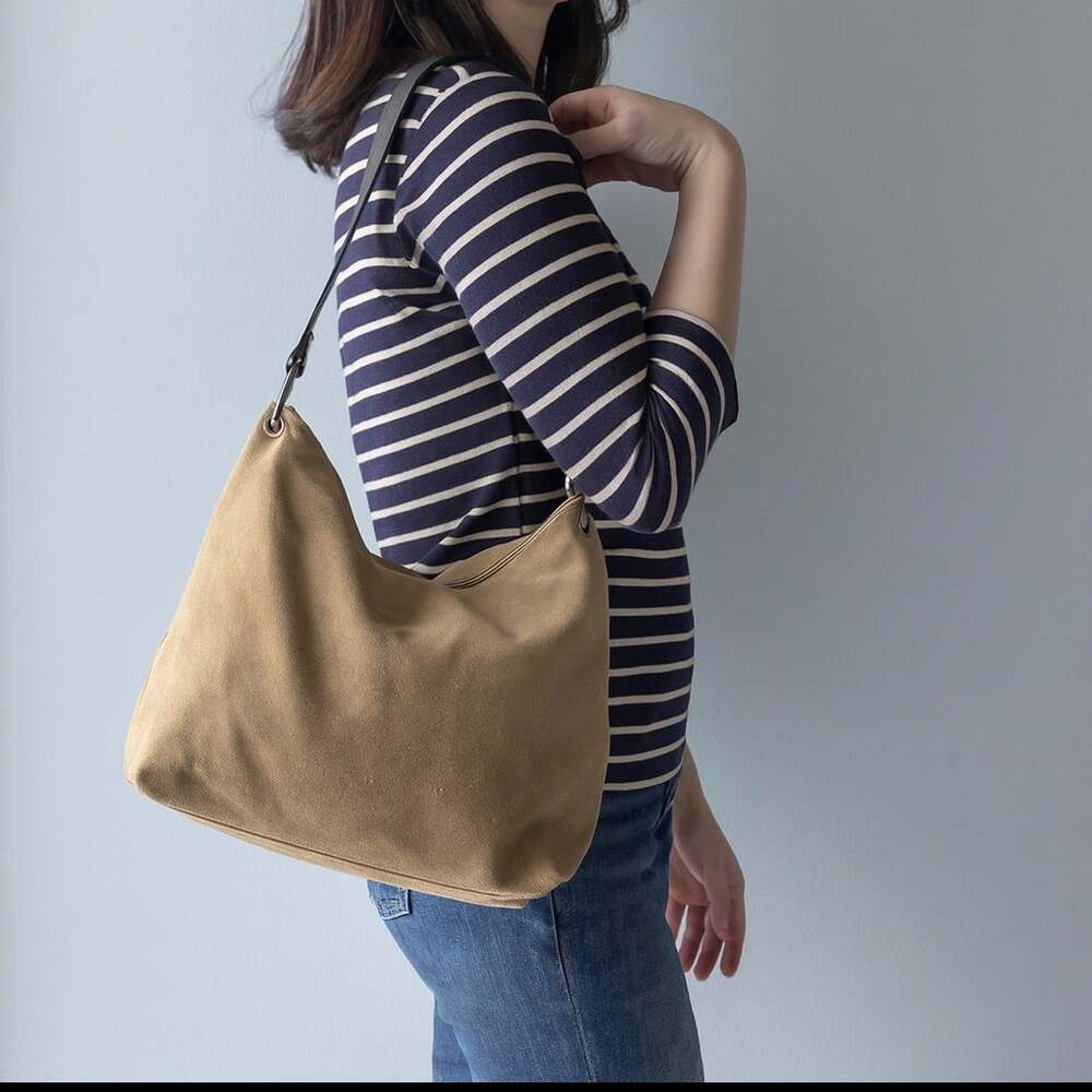 Vintage Eddie Bauer Genuine Suede Leather Hobo Shoulder Bag Tan Brown Y2K